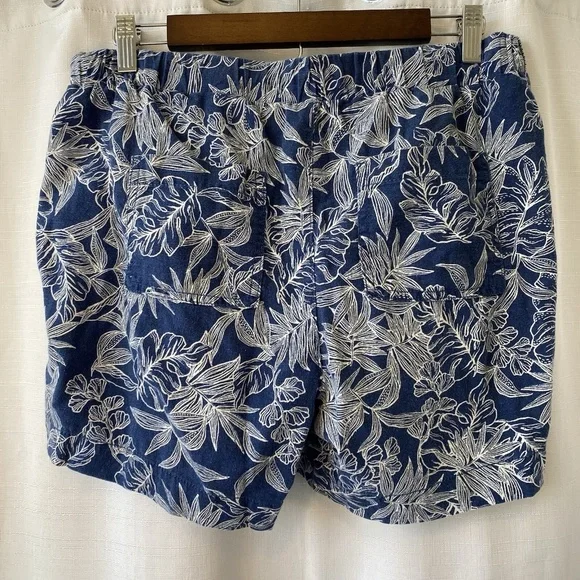 Womens Medium BRIGGS Linen Blend Shorts Navy Blue White Hawaiian Print - Picture 7 of 12
